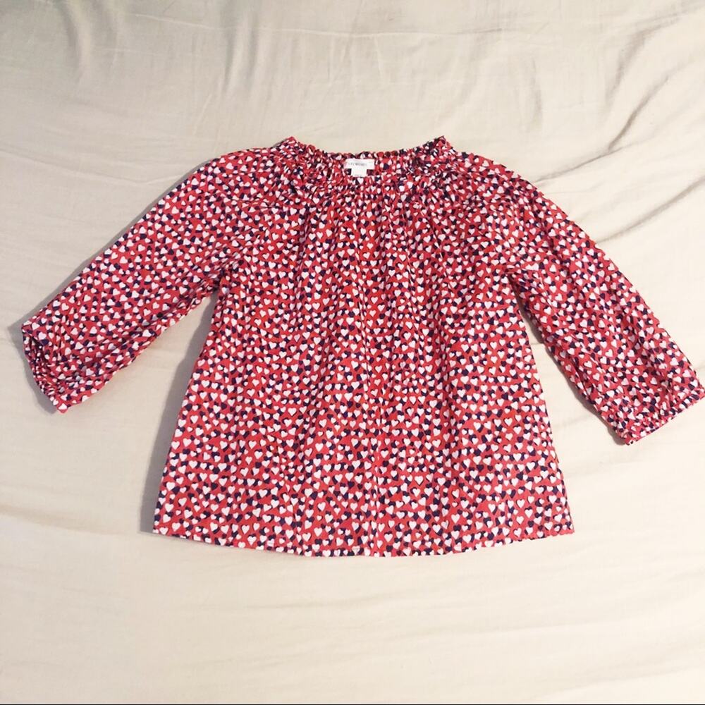 J.Crew Girls Size Small Red Heart Patterned Blouse Top